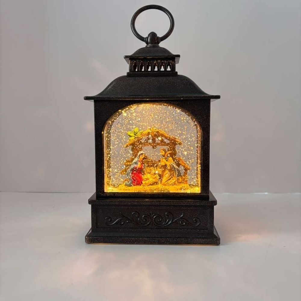 Lighted Nativity Manger Scene Christmas Snow Globe / Lantern 10"